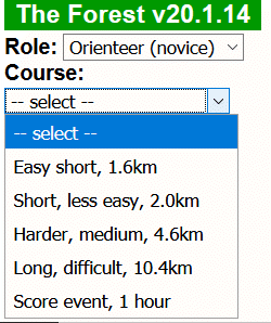 Drop-down list of orienteering courses