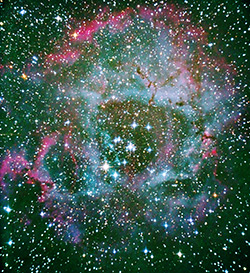 Telescopic photo of Rosette nebula in Monoceros