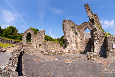 Fish-eye view of St Dogmael's Abbey, Cardigan, Wales