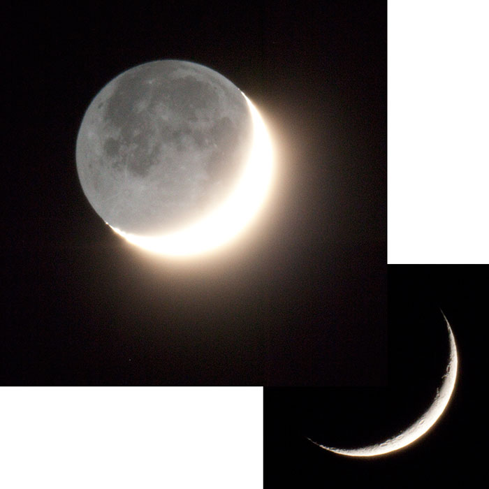 Earthshine and correctly exposed thin crescent Moon
